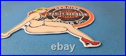 Vintage Harley Davidson Motorcycle Porcelain Pinup Girl Gas Pump Service Sign