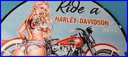 Vintage Harley Davidson Motorcycle Porcelain Pistol Girl Gas Pump Plate Sign