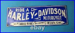 Vintage Harley Davidson Motorcycle Porcelain Ride A Bike Gas Oil Pump Plate Sign