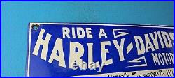 Vintage Harley Davidson Motorcycle Porcelain Ride A Bike Gas Oil Pump Plate Sign