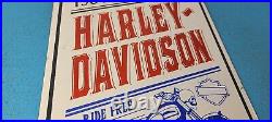 Vintage Harley Davidson Motorcycle Porcelain Ride Free Gas Pump Service Sign