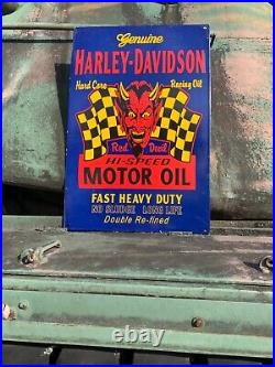 Vintage Harley Davidson Motorcycle Porcelain Service Station Pump Plate Sign