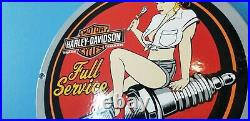Vintage Harley Davidson Motorcycle Porcelain Service Station Spark Gas Pump Sign