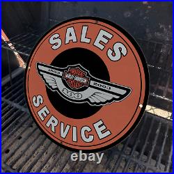 Vintage Harley Davidson Motorcycles Sales Service Porcelain Gas & Oil Pump Sign