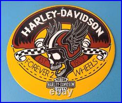 Vintage Harley Davidson Motorcycles Sign Forever Skull Gas Pump Porcelain Sign