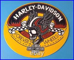 Vintage Harley Davidson Motorcycles Sign Forever Skull Gas Pump Porcelain Sign