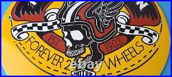 Vintage Harley Davidson Motorcycles Sign Forever Skull Gas Pump Porcelain Sign