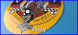 Vintage Harley Davidson Motorcycles Sign Forever Skull Gas Pump Porcelain Sign