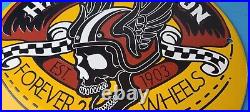 Vintage Harley Davidson Motorcycles Sign Forever Skull Gas Pump Porcelain Sign