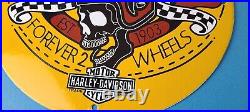 Vintage Harley Davidson Motorcycles Sign Forever Skull Gas Pump Porcelain Sign