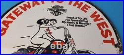 Vintage Harley Davidson Motorcycles Sign Gateway West Porcelain Gas Pump Sign