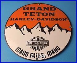 Vintage Harley Davidson Motorcycles Sign Grand Teton Porcelain Gas Pump Sign