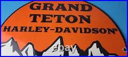Vintage Harley Davidson Motorcycles Sign Grand Teton Porcelain Gas Pump Sign