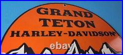 Vintage Harley Davidson Motorcycles Sign Grand Teton Porcelain Gas Pump Sign