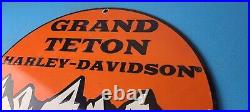 Vintage Harley Davidson Motorcycles Sign Grand Teton Porcelain Gas Pump Sign