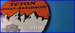 Vintage Harley Davidson Motorcycles Sign Grand Teton Porcelain Gas Pump Sign