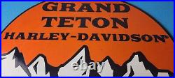Vintage Harley Davidson Motorcycles Sign Grand Teton Porcelain Gas Pump Sign