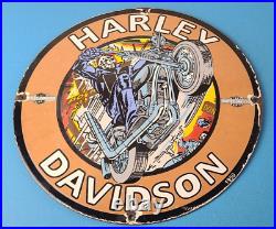 Vintage Harley Davidson Motorcycles Sign Skull Outlaws Gas Pump Porcelain Sign