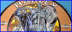 Vintage Harley Davidson Motorcycles Sign Skull Outlaws Gas Pump Porcelain Sign