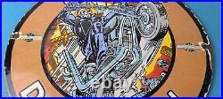 Vintage Harley Davidson Motorcycles Sign Skull Outlaws Gas Pump Porcelain Sign