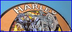Vintage Harley Davidson Motorcycles Sign Skull Outlaws Gas Pump Porcelain Sign