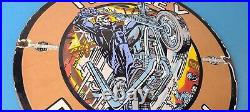 Vintage Harley Davidson Motorcycles Sign Skull Outlaws Gas Pump Porcelain Sign
