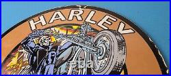 Vintage Harley Davidson Motorcycles Sign Skull Outlaws Gas Pump Porcelain Sign