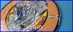 Vintage Harley Davidson Motorcycles Sign Skull Outlaws Gas Pump Porcelain Sign