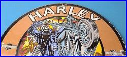 Vintage Harley Davidson Motorcycles Sign Skull Outlaws Gas Pump Porcelain Sign