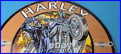 Vintage Harley Davidson Motorcycles Sign Skull Outlaws Gas Pump Porcelain Sign