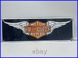 Vintage Harley-davidson Porcelain Pump Plate 18 X 6 Inch