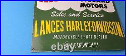 Vintage Mercury Outboards Porcelain Harley Davidson Gas Sales Service Pump Sign