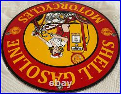 Vintage Shell Motorcycle Gasoline Porcelain Sign Pump Oil Pin Up Harley Davidson