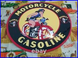 Vintage Signal Gasoline Porcelain Harley Davidson Gas Oil Bike Service Pump Sign