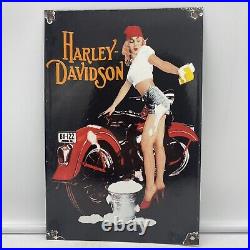 Vintage Style Harley-davidson Enameled Porcelain Pump Plate 12x8 Inch