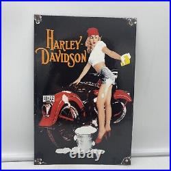 Vintage Style Harley-davidson Enameled Porcelain Pump Plate 12x8 Inch